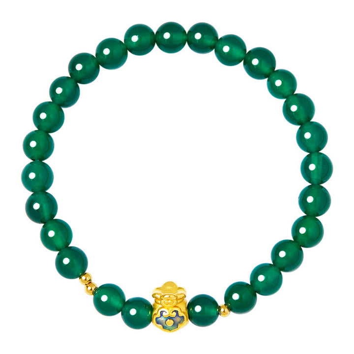 Buddha Stones 999 Sterling Silver Lucky Bag Green Chalcedony Calm Bracelet - image 10