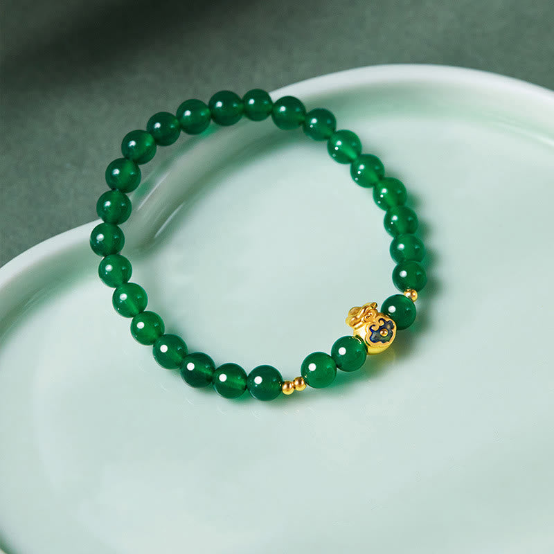 Buddha Stones 999 Sterling Silver Lucky Bag Green Chalcedony Calm Bracelet - image 2