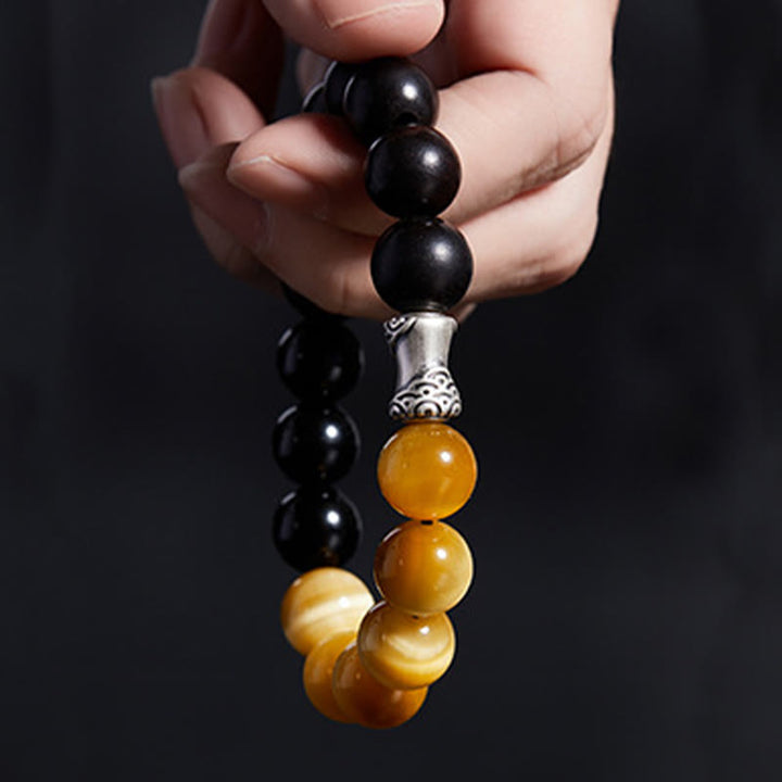 Buddha Stones 999 Sterling Silver Ebony Tiger Eye Black Obsidian Relax Bracelet - image 3