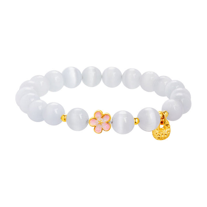 Buddha Stones 925 Sterling Silver Natural Peach Blossom White Cat's Eye Positive Bracelet - image 10
