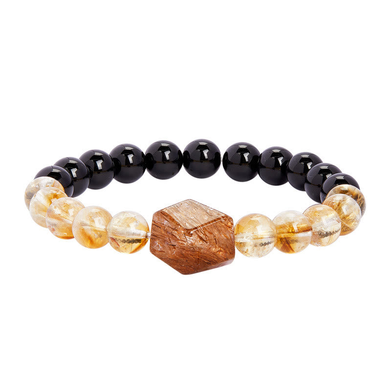 Buddha Stones Natural Black Obsidian Citrine Super Seven Crystal Strength Bracelet - image 10