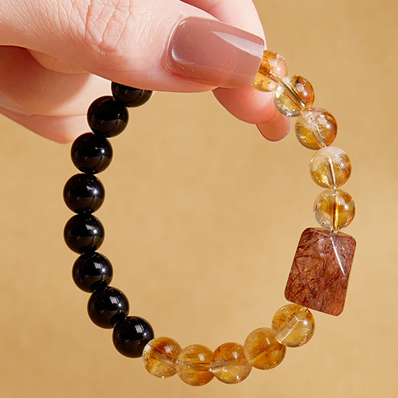 Buddha Stones Natural Black Obsidian Citrine Super Seven Crystal Strength Bracelet - image 3