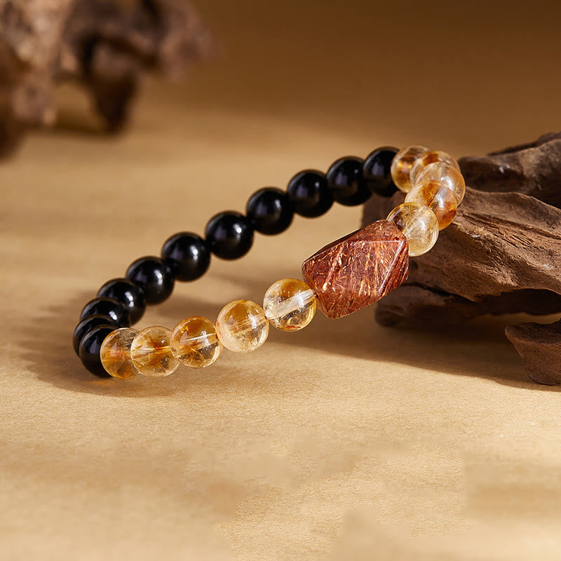 Buddha Stones Natural Black Obsidian Citrine Super Seven Crystal Strength Bracelet - image 1
