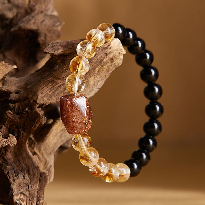 Buddha Stones Natural Black Obsidian Citrine Super Seven Crystal Strength Bracelet - image 2