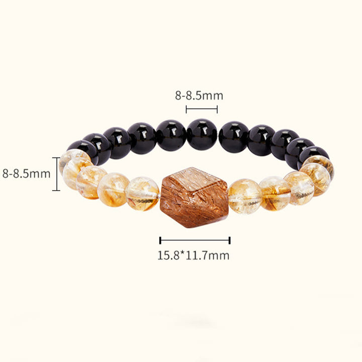 Buddha Stones Natural Black Obsidian Citrine Super Seven Crystal Strength Bracelet - image 4
