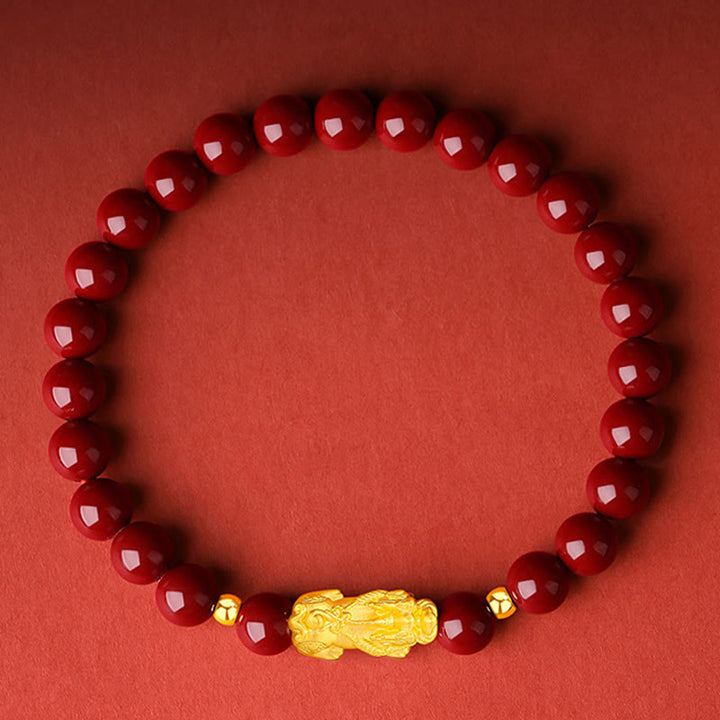 Buddha Stones 999 Gold 5D Hard Gold Cinnabar PiXiu Calm Bracelet - image 1