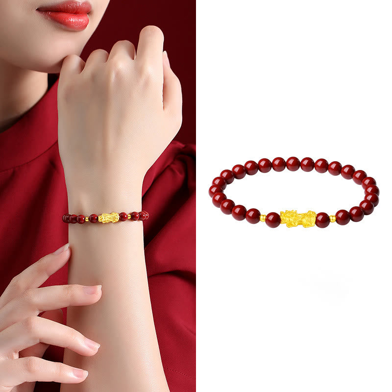 Buddha Stones 999 Gold 5D Hard Gold Cinnabar PiXiu Calm Bracelet - image 9