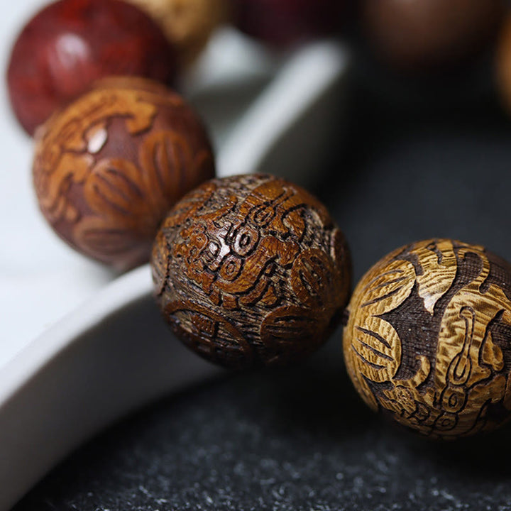 Buddha Stones Carving Sandalwood Chinese Zodiac Auspicious Dragon Phoenix Fu Character Healing Bracelet - image 25