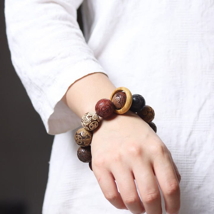 Buddha Stones Carving Sandalwood Chinese Zodiac Auspicious Dragon Phoenix Fu Character Healing Bracelet - image 23