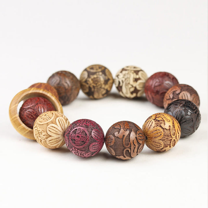 Buddha Stones Carving Sandalwood Chinese Zodiac Auspicious Dragon Phoenix Fu Character Healing Bracelet - image 21
