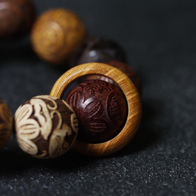 Buddha Stones Carving Sandalwood Chinese Zodiac Auspicious Dragon Phoenix Fu Character Healing Bracelet - image 24