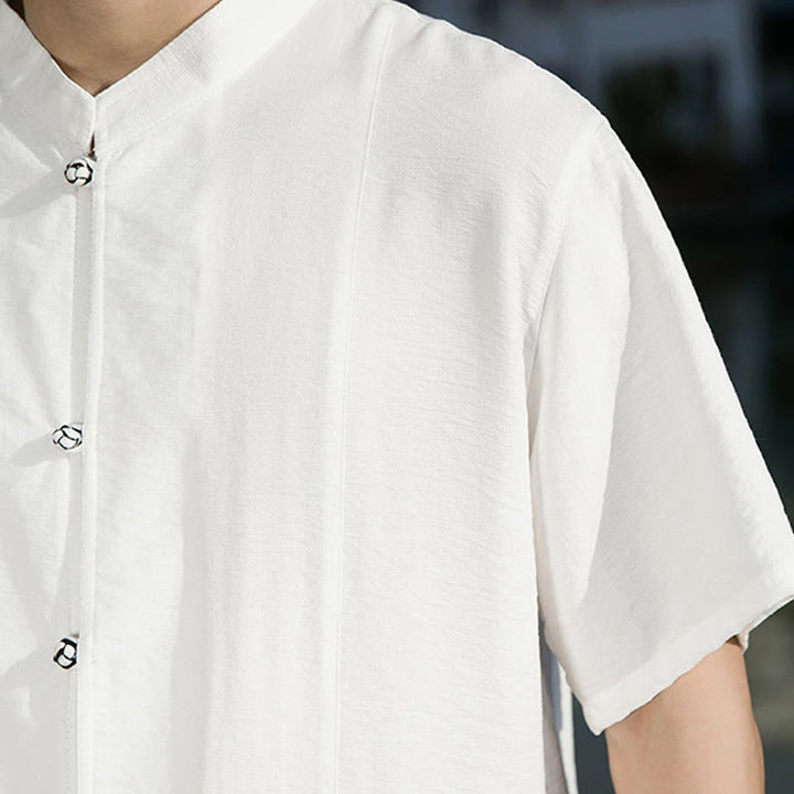 Buddha Stones Summer Solid Color Front Button Design Men's Half Sleeve Cotton Shirt - image 10