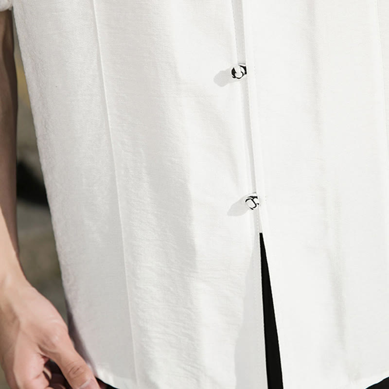 Buddha Stones Summer Solid Color Front Button Design Men's Half Sleeve Cotton Shirt - image 11