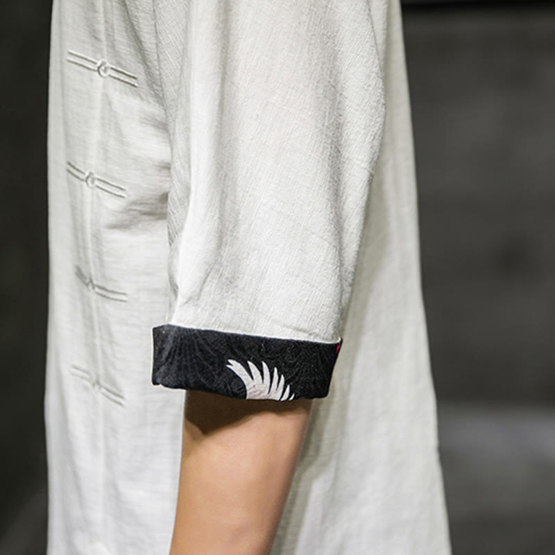 Buddha Stones Summer Retro Solid Color Patchwork Design Men's Three Quarter Sleeve Cotton Linen T-Shirt - image 30