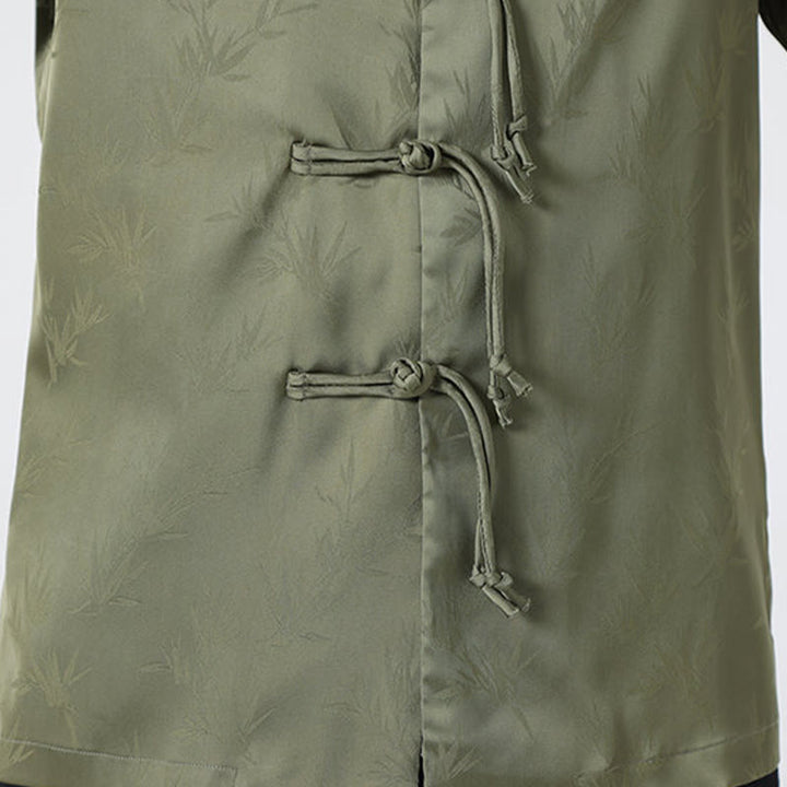 Buddha Stones Spring Jacquard Bamboo Leaves Pattern Chinese Frog-Button Design Men's Long Sleeve Shirt - image 9