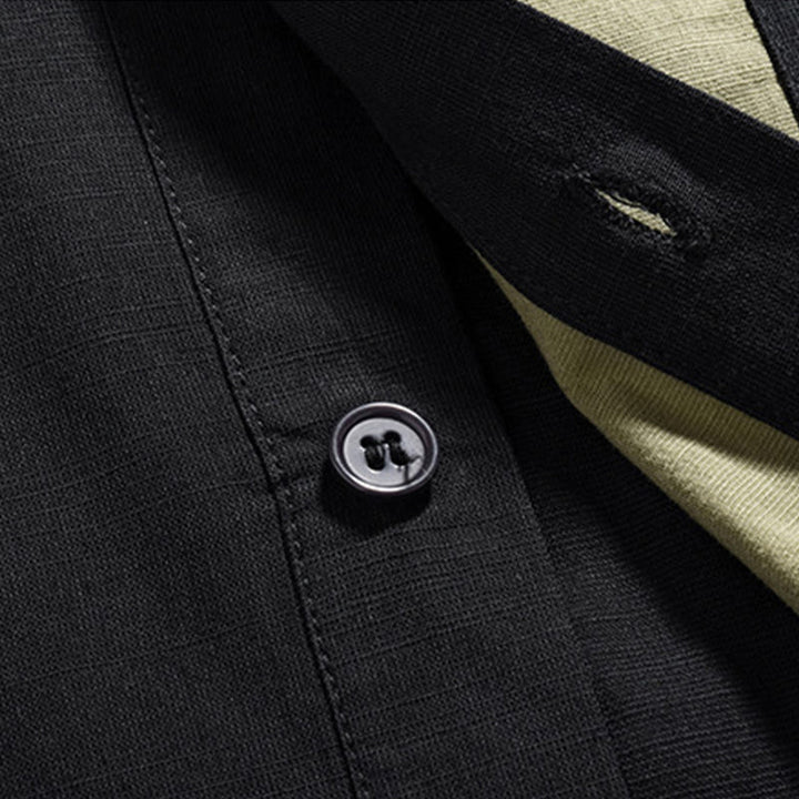 Buddha Stones Casual Color Matching Chinese Frog-Button Design Tang Suit Men's Half Sleeve Cotton Linen Shirt - image 27