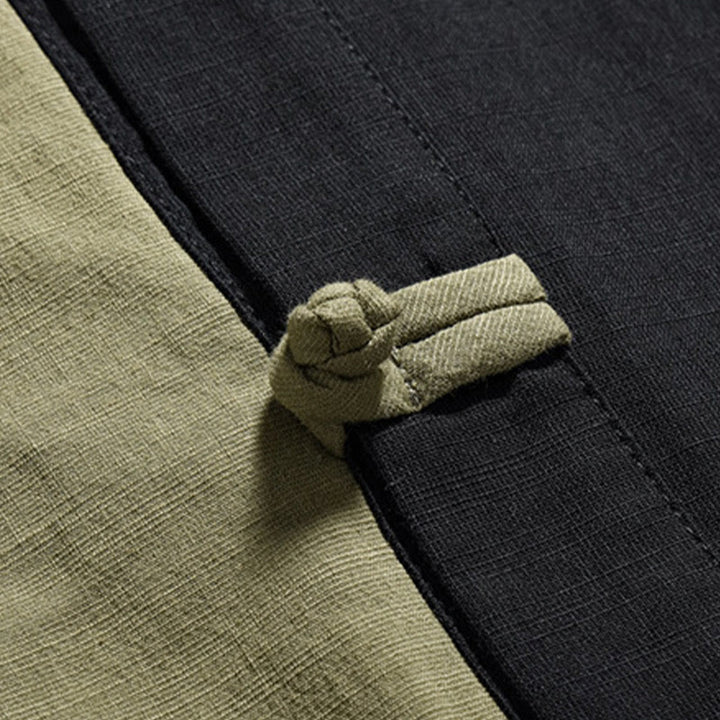 Buddha Stones Casual Color Matching Chinese Frog-Button Design Tang Suit Men's Half Sleeve Cotton Linen Shirt - image 28