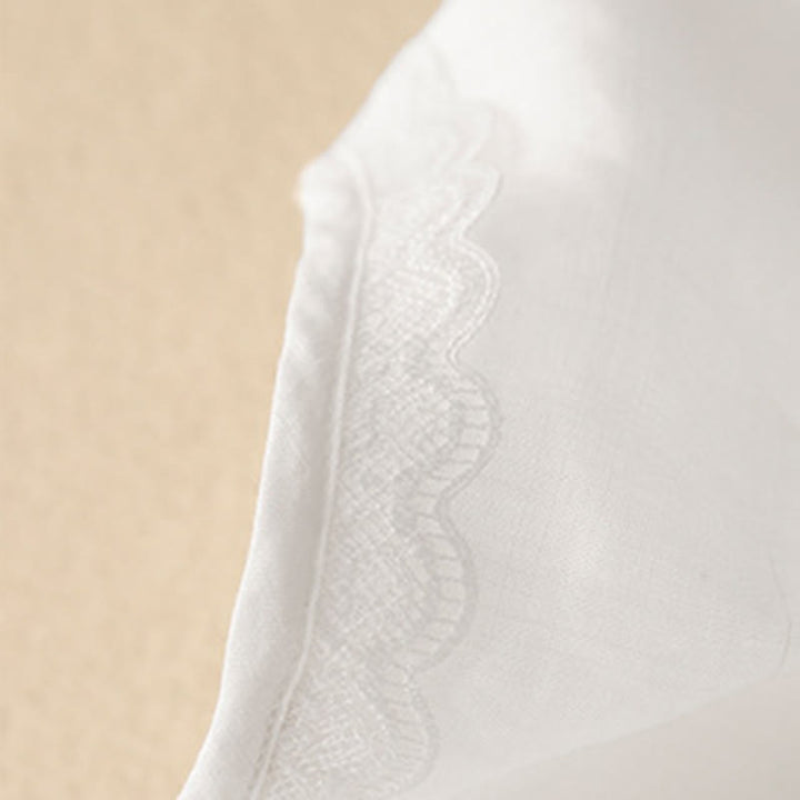 Buddha Stones Commute Embroidery Pleated Button Drawstring Design Cotton Linen Ruffled Short Sleeve Midi Dress - image 10