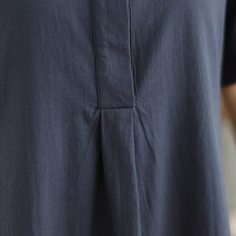 Buddha Stones Commute Plaid Pattern Simple Design Cotton Half Sleeve Midi Dress With Pockets - image 9