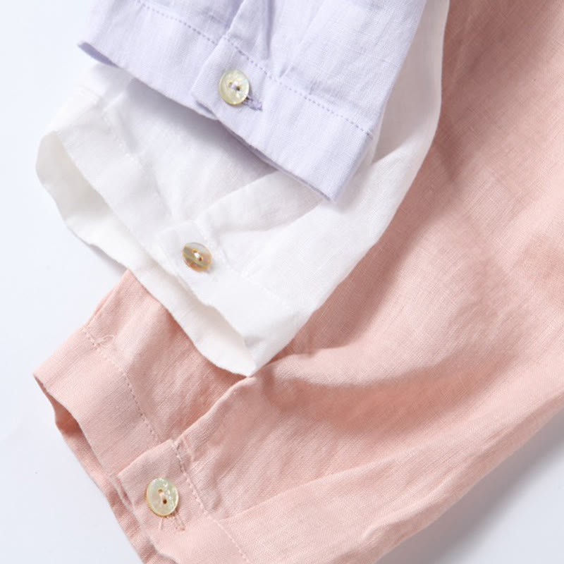 Buddha Stones Fall Embroidery Button Design Cotton Linen Long Sleeve Midi Dress With Pockets - image 17