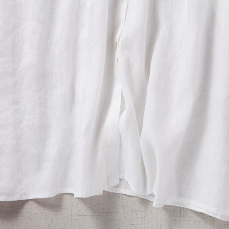 Buddha Stones Fall Embroidery Button Design Cotton Linen Long Sleeve Midi Dress With Pockets - image 16