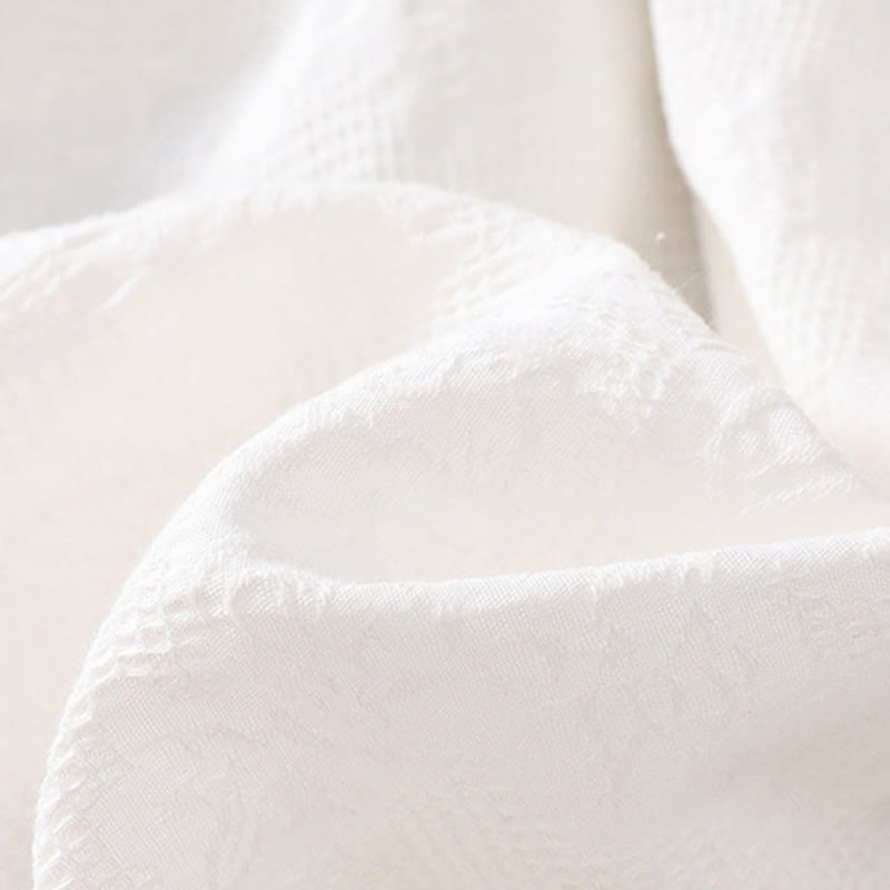 Buddha Stones Summer Plain Hollow Jacquard Design Cotton Short Sleeve Midi Dress With Pockets - image 6