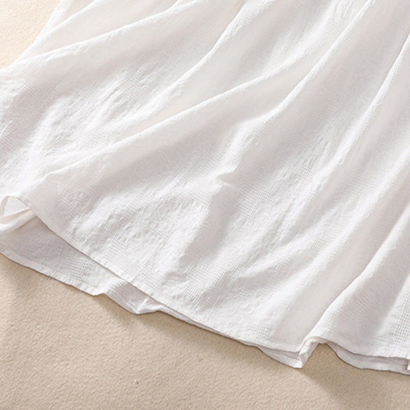 Buddha Stones Summer Plain Hollow Jacquard Design Cotton Short Sleeve Midi Dress With Pockets - image 7