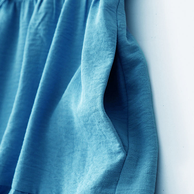 Buddha Stones Casual Plain Handmade Lace-up Midi Dress Cotton Linen Sleeveless Dress With Pockets - image 3