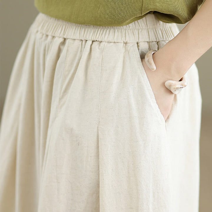 Buddha Stones Commute Simple Lace Design 7-8 Length Women's Wide Leg Cotton Linen Pants With Pockets - image 7