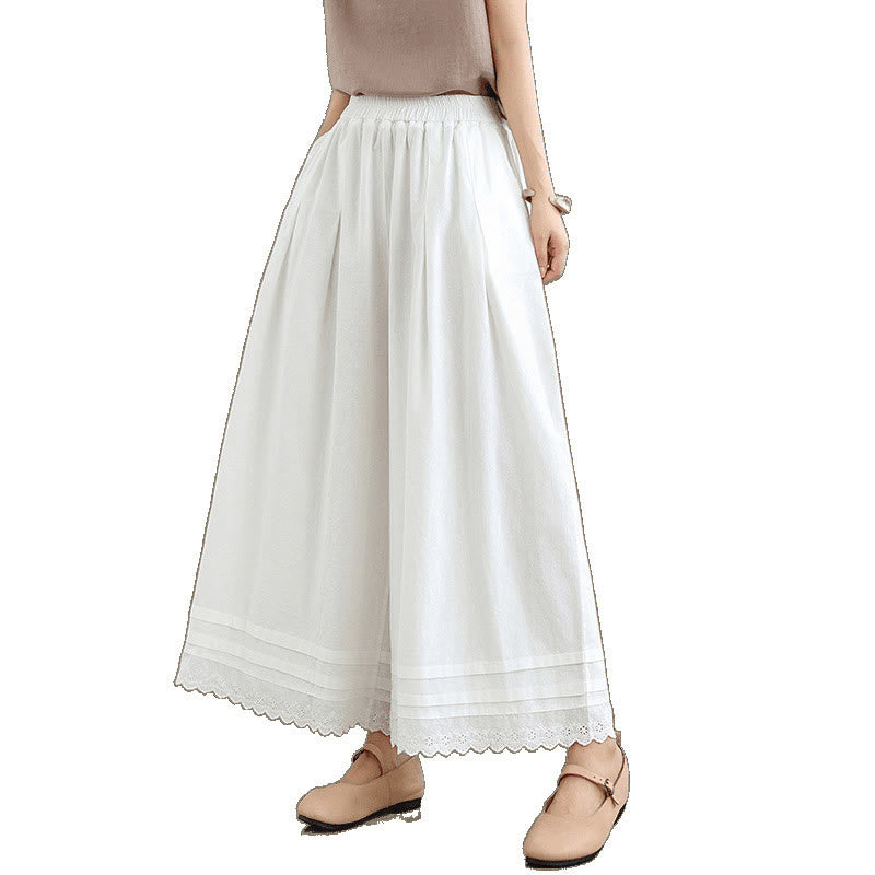 Buddha Stones Commute Simple Lace Design 7-8 Length Women's Wide Leg Cotton Linen Pants With Pockets - image 22