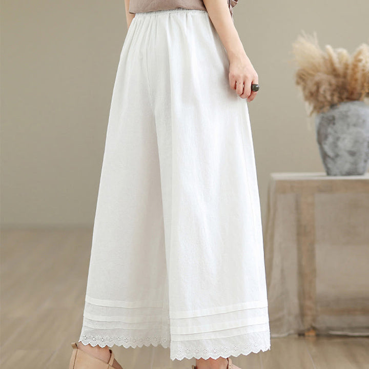 Buddha Stones Commute Simple Lace Design 7-8 Length Women's Wide Leg Cotton Pants With Pockets - image 19