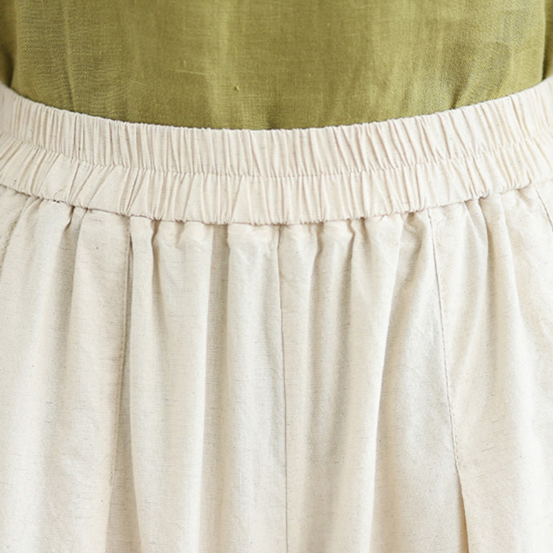 Buddha Stones Commute Simple Lace Design 7-8 Length Women's Wide Leg Cotton Pants With Pockets - image 8
