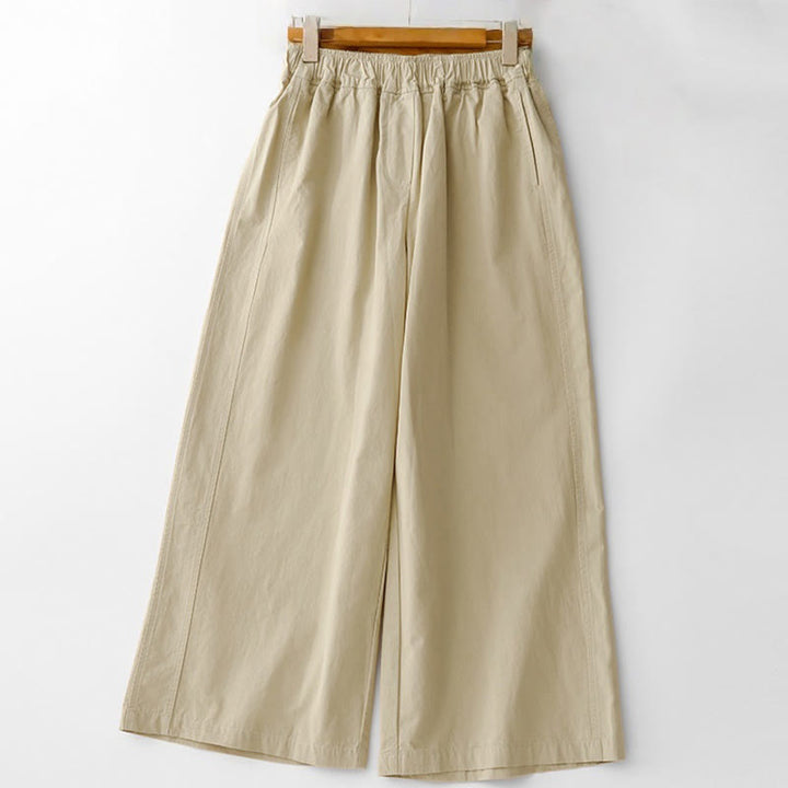 Buddha Stones Spring Commute Solid Color High Waist Women's Wide Leg Cotton Linen Pants With Pockets - PaleGoldenrod - US8-10，UK/AU12-14，EU40-42 (2XL) - image 16