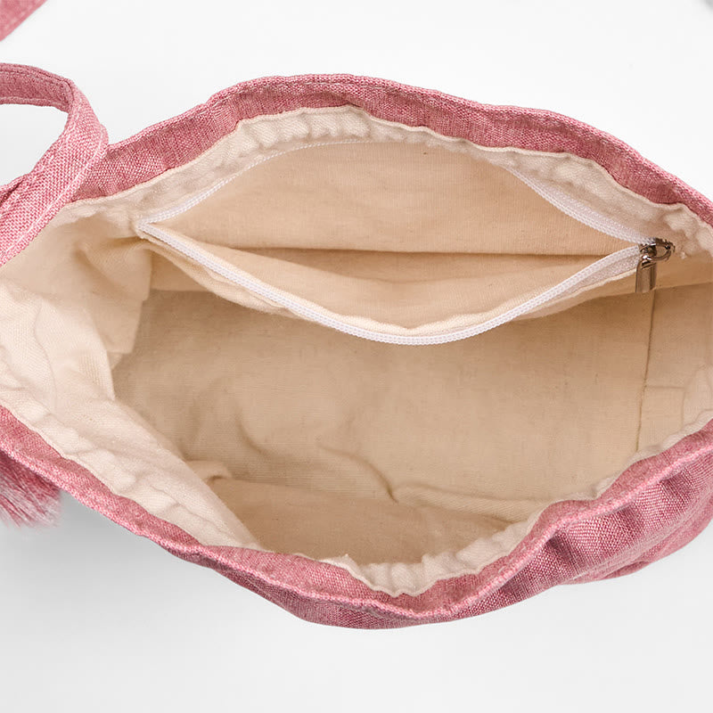 Buddha Stones Embroidered Light Pink Lotus Cotton Linen Crossbody Bag Shoulder Bag - image 5