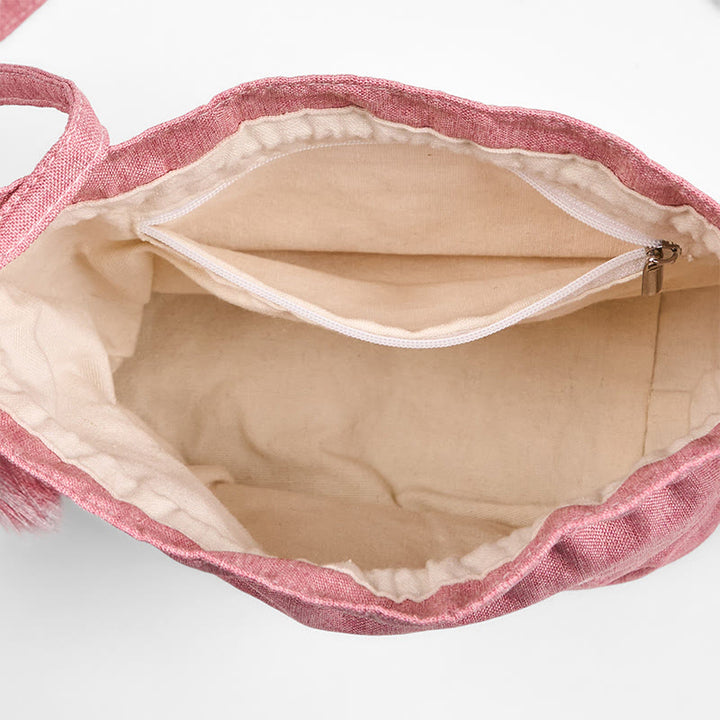 Buddha Stones Embroidered Light Pink Lotus Cotton Linen Crossbody Bag Shoulder Bag - image 5