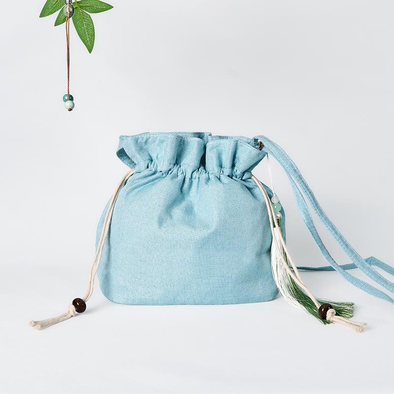 Buddha Stones Embroidered Green Bamboo Cotton Linen Crossbody Bag Shoulder Bag - image 1