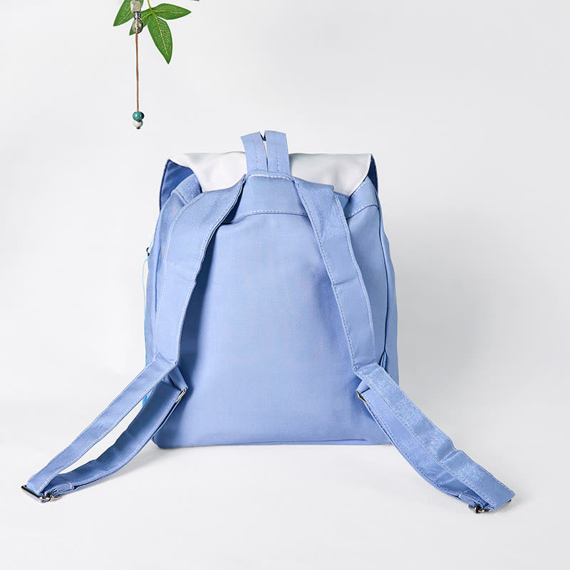 Buddha Stones Handmade Blue Magnolia Embroidered Large Capacity Canvas Backpack - image 1