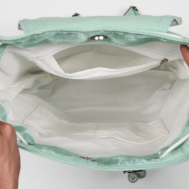 Buddha Stones Handmade Green Peony Flowers Embroidered Large Capacity Canvas Backpack - image 6