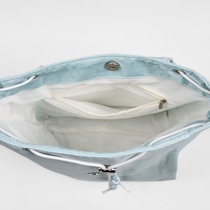 Buddha Stones Handmade Blue Lotus Embroidered Large Capacity Canvas Backpack - image 4