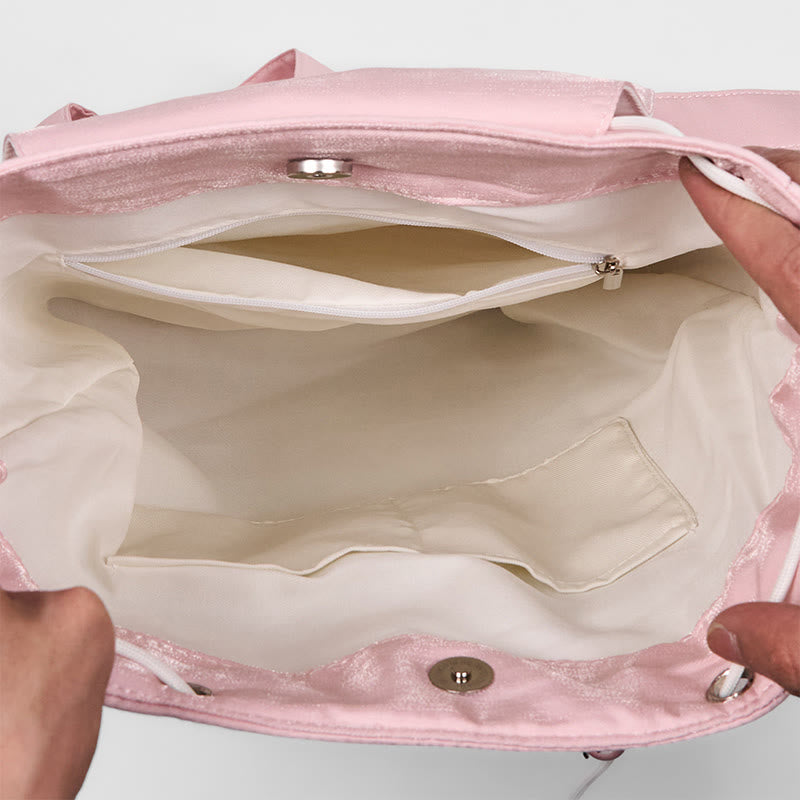 Buddha Stones Handmade Pink Peony Flowers Embroidered Large Capacity Canvas Backpack - image 5