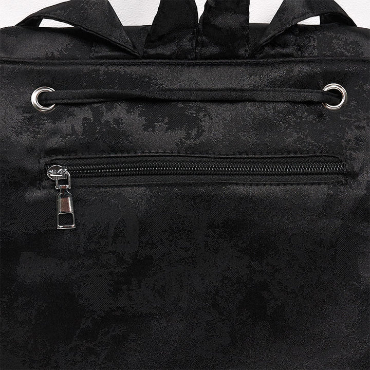 Buddha Stones Handmade Black Peony Embroidered Large Capacity Polyester Cotton Backpack - image 5