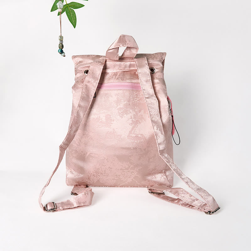 Buddha Stones Handmade Pink Lotus Embroidered Large Capacity Polyester Cotton Backpack - image 1