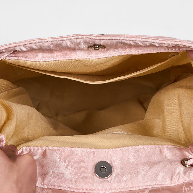 Buddha Stones Handmade Pink Lotus Embroidered Large Capacity Polyester Cotton Backpack - image 6