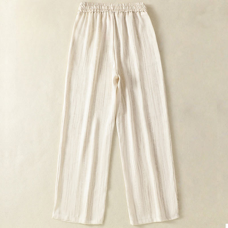 Buddha Stones Artistic Casual Vertical Lines Pattern Drawstring Ankle-length Women's Pants With Pockets - image 1