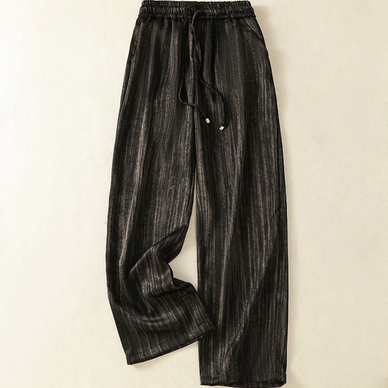 Buddha Stones Artistic Casual Vertical Lines Pattern Drawstring Ankle-length Women's Pants With Pockets - Black - US8-10，UK/AU12-14，EU40-42 (2XL) - image 9