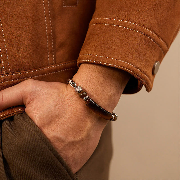 Buddha Stones Tiger Eye Black Obsidian Stone Titanium Steel Strength Buckle Bracelet - image 4