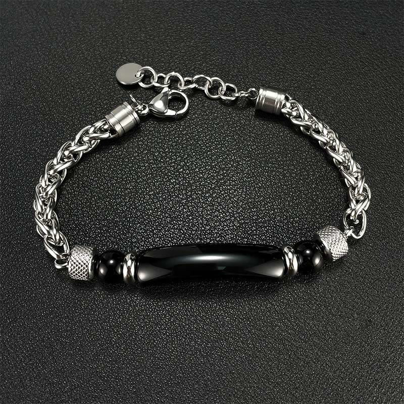 Buddha Stones Tiger Eye Black Obsidian Stone Titanium Steel Strength Buckle Bracelet - image 10