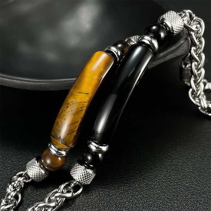 Buddha Stones Tiger Eye Black Obsidian Stone Titanium Steel Strength Buckle Bracelet - image 15