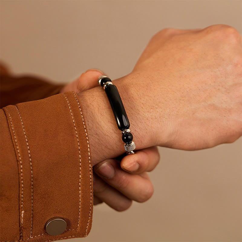 Buddha Stones Tiger Eye Black Obsidian Stone Titanium Steel Strength Buckle Bracelet - image 13