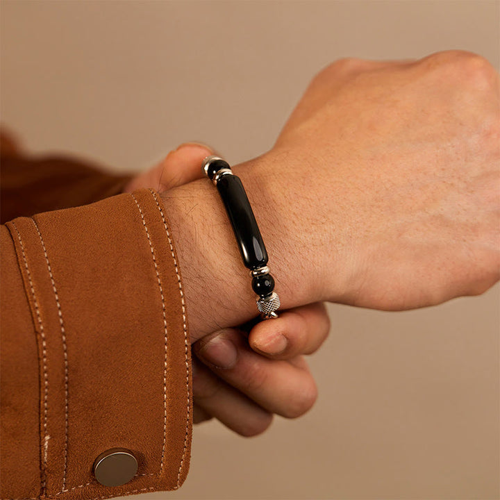 Buddha Stones Tiger Eye Black Obsidian Stone Titanium Steel Strength Buckle Bracelet - image 13